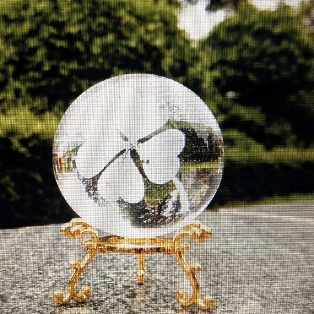 New Miniature 3" Glass Gazing Ball Shamrock Laser Engraved